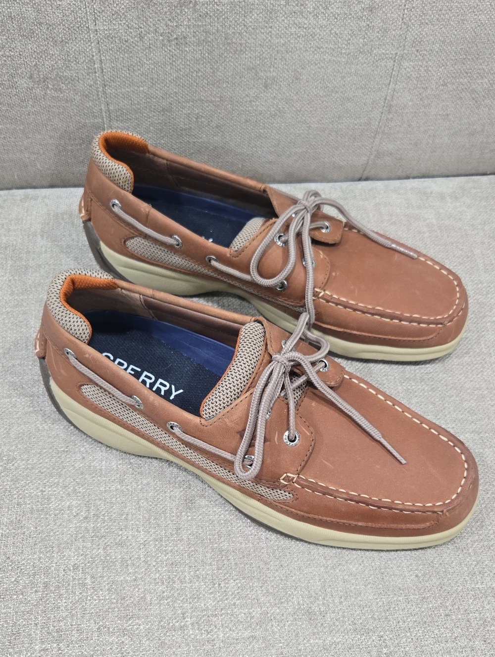 Sperry Men’s Tan/Brown Leather Boat Shoes with Cream Sole